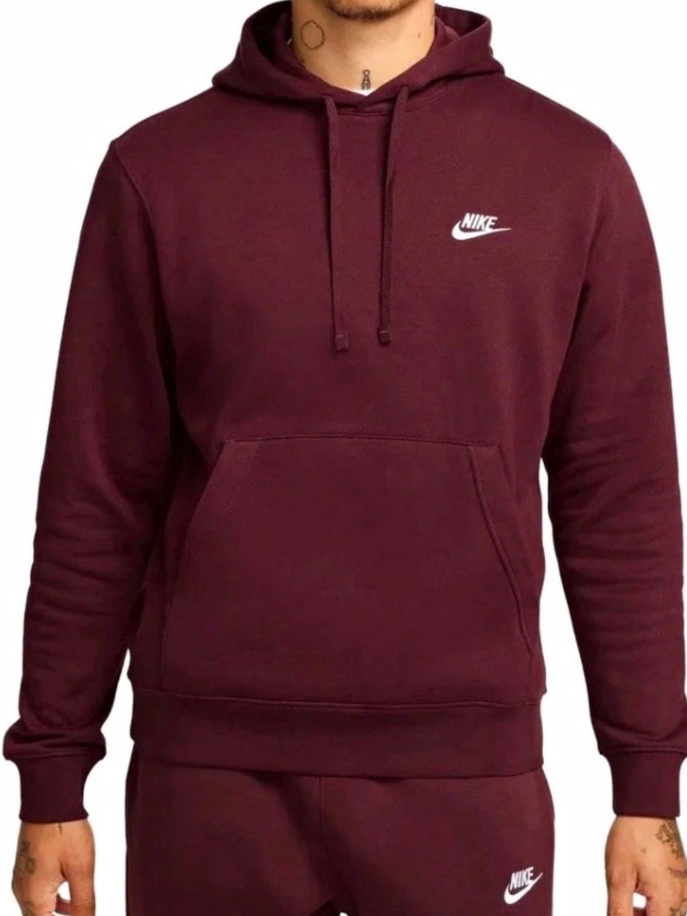 Nike Sportswear Club Fleece Hoodie Men M Burgundy Pullover BV2654-652